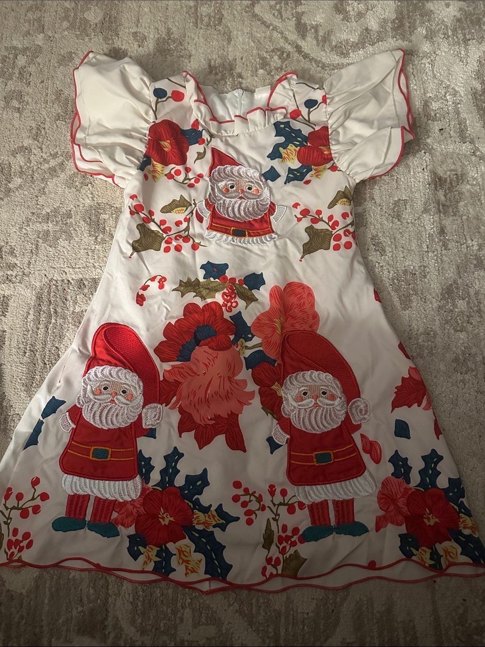 Mini Taylor Girls Christmas Dress 5-6Y Embroidered Santa Floral Holiday Ruffle